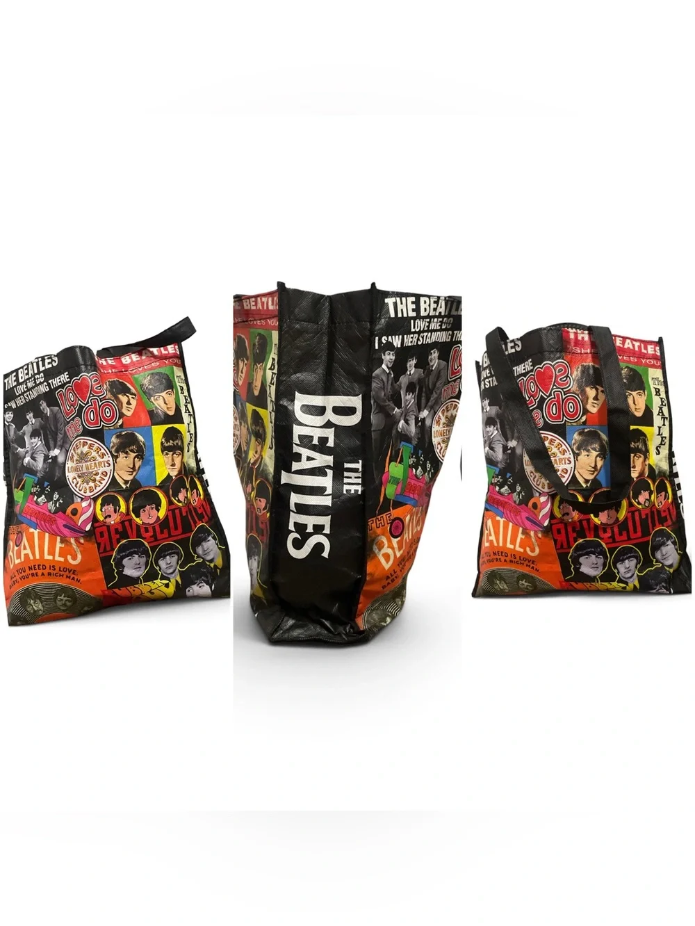 The Beatles Collage Tote Bag in Black, Red and Yellow Hot!!!